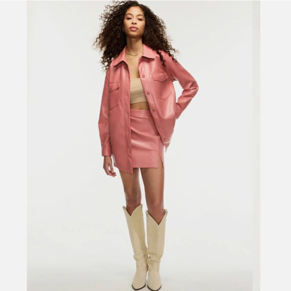 Aritzia Wilfred The Ganna Shirt Jacket Vegan Leather Sienna Red (Pink) S / XS